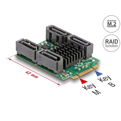 Delock Converter M.2 Key B+M male to 4 x SATA male with RAID and HyperDuo