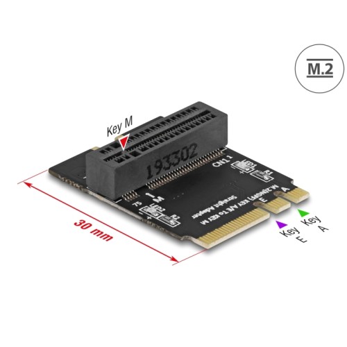 Delock Adapter M.2 key A+E male to key M slot angled with holder
