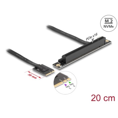 Delock M.2 Key A+E to PCIe x16 NVMe Adapter angled with 20 cm cable