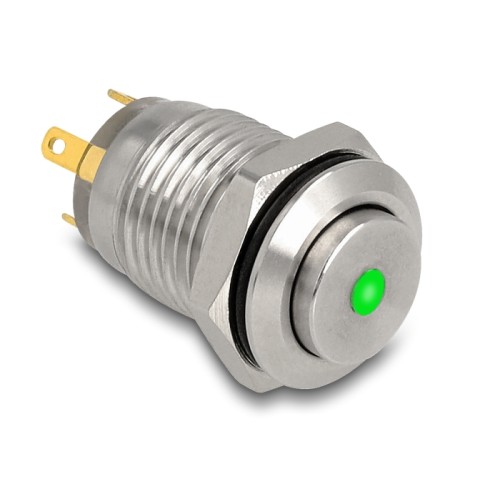 Delock Push Button for Installation 12 mm 4 x solder connection LED green dot