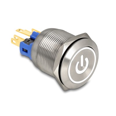 Delock Push Button for Installation 22 mm 6 x solder connection LED white power symbol + ring