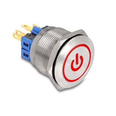 Delock Push Button for Installation 25 mm 6 x solder connection LED red power symbol + ring