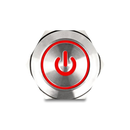 Delock Push Button for Installation 25 mm 6 x solder connection LED red power symbol + ring