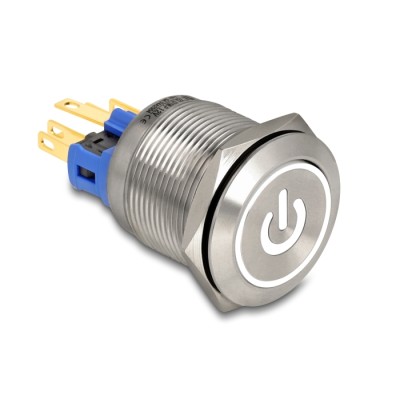 Delock Push Switch for Installation 22 mm 6 x solder connection LED white power symbol + ring
