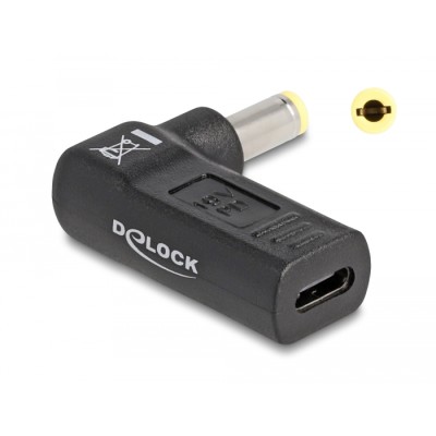 Delock Adapter for Laptop Charging Cable USB Type-C™ female to 5.5 x 2.5 mm male 90° angled