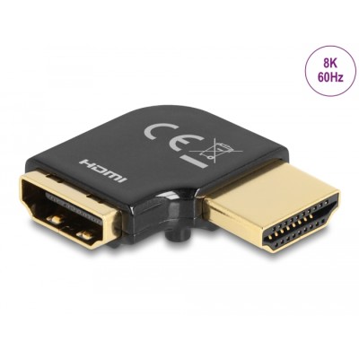 Delock HDMI Adapter male to female 90° left angled 8K 60 Hz metal