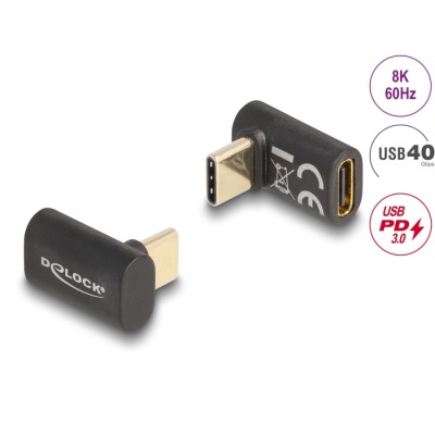 Delock Adapter USB 40 Gbps USB Type-C™ PD 3.0 100 W male to female angled 8K 60 Hz