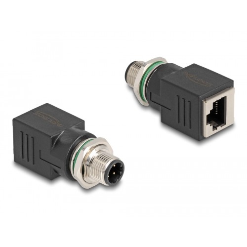 Delock M12 Adapter D-coded 4 pin male to RJ45 jack straight