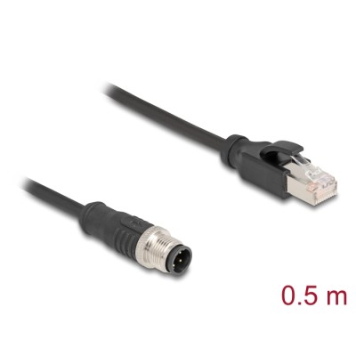 Delock M12 Adapter Cable D-coded 4 pin male to RJ45 male 50 cm