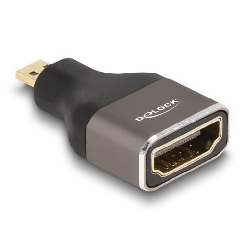 Delock HDMI Adapter Micro-D male to A female 8K 60 Hz grey metal