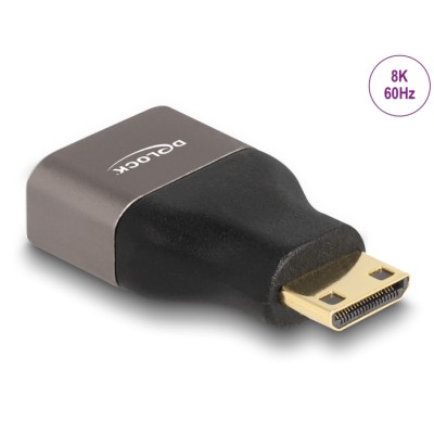 Delock HDMI Adapter Mini-C male to A female 8K 60 Hz grey metal