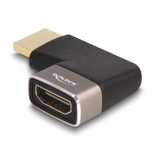 Delock HDMI Adapter male to female 90° right angled 8K 60 Hz grey metal