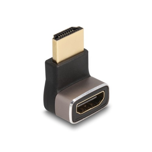 Delock HDMI Adapter male to female 90° downwards angled 8K 60 Hz grey metal