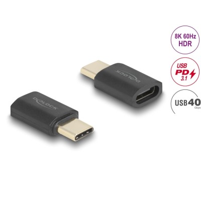 Delock USB Adapter 40 Gbps USB Type-C™ PD 3.1 240 W male to female port saver 8K 60 Hz