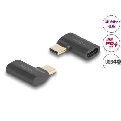 Delock USB Adapter 40 Gbps USB Type-C™ PD 3.1 240 W male to female angled left / right 8K 60 Hz