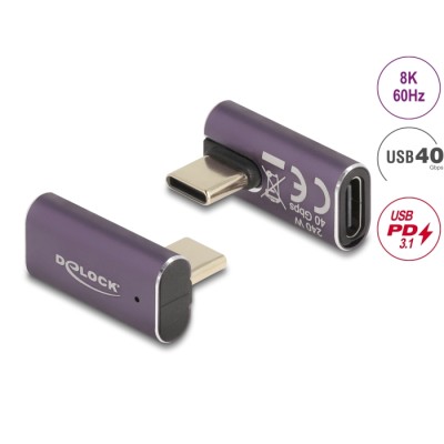 Delock USB Adapter 40 Gbps USB Type-C™ PD 3.1 240 W male to female rotated angled left / right 8K 60 Hz metal