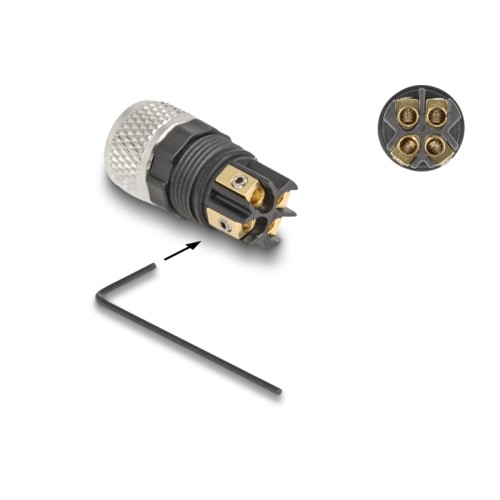 Delock M8 Connector A-coded 4 pin female for mounting with screw connection