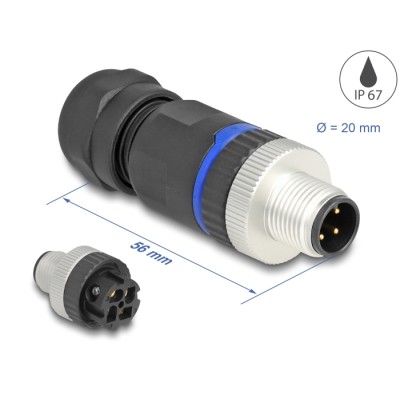 Delock M12 Connector A-coded 4 pin male for mounting with screw connection