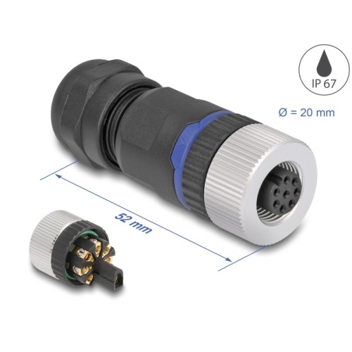 Delock M12 Connector A-coded 8 pin female for mounting with screw connection