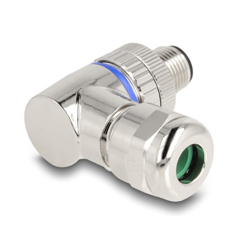 Delock M12 Connector A-coded 3 pin male for mounting with screw connection 90° angled metal