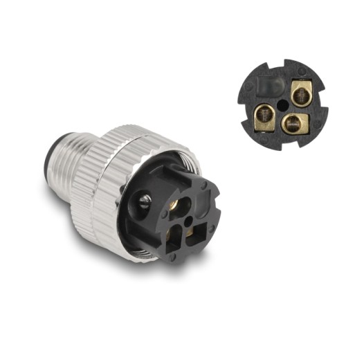 Delock M12 Connector A-coded 3 pin male for mounting with screw connection 90° angled metal