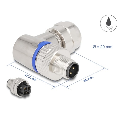 Delock M12 Connector A-coded 4 pin male for mounting with screw connection 90° angled metal