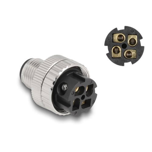 Delock M12 Connector A-coded 4 pin male for mounting with screw connection 90° angled metal