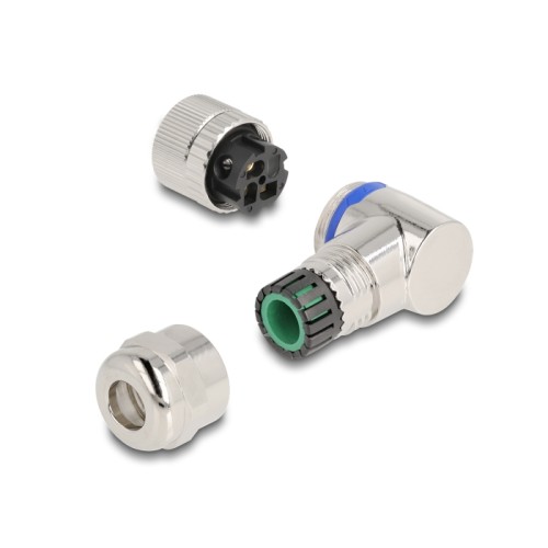 Delock M12 Connector A-coded 3 pin female for mounting with screw connection 90° angled metal