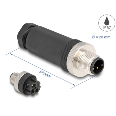 Delock M12 Connector A-coded 3 pin male for mounting with screw connection