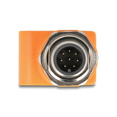 Delock M12 Adapter A-coded 8 pin male to RJ45 jack Cat.5e with mounting hole straight orange 2