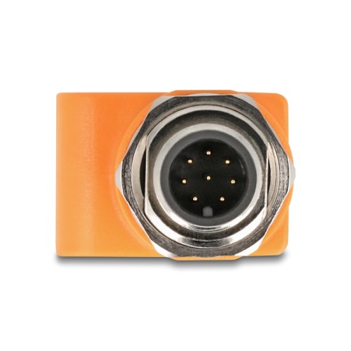Delock M12 Adapter A-coded 8 pin male to RJ45 jack Cat.5e with mounting hole straight orange