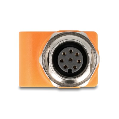 Delock M12 Adapter A-coded 8 pin female to RJ45 jack Cat.5e with mounting hole straight orange 2