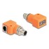 Delock M12 Adapter A-coded 8 pin male to RJ45 jack Cat.5e with mounting hole 90° angled orange
