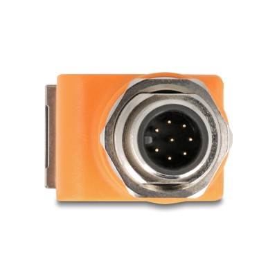 Delock M12 Adapter A-coded 8 pin male to RJ45 jack Cat.5e with mounting hole 90° angled orange 2