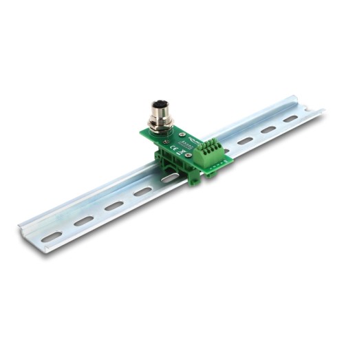 Delock M12 Transfer Module Adapter A-coded 4 pin female to 5 pin terminal block for DIN rail