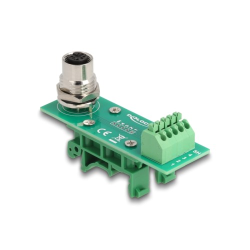 Delock M12 Transfer Module Adapter A-coded 4 pin female to 5 pin terminal block for DIN rail