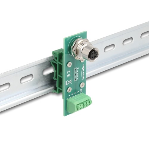Delock M12 Transfer Module Adapter A-coded 4 pin female to 5 pin terminal block for DIN rail