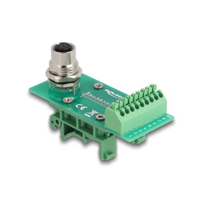 Delock M12 Transfer Module Adapter A-coded 8 pin female to 9 pin terminal block for DIN rail 2