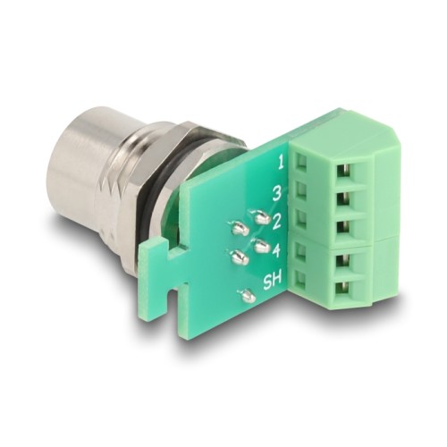 Delock M12 Transfer Module Adapter A-coded 4 pin female to 5 pin terminal block for installation
