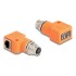 Delock M12 Adapter A-coded 8 pin female to RJ45 jack Cat.5e with mounting hole 90° angled orange