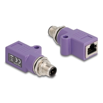 Delock M12 Adapter D-coded 4 pin male to RJ45 jack Cat.5e with mounting hole straight violet