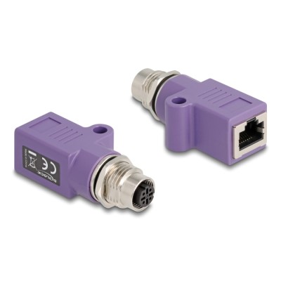 Delock M12 Adapter D-coded 4 pin female to RJ45 jack Cat.5e with mounting hole straight violet