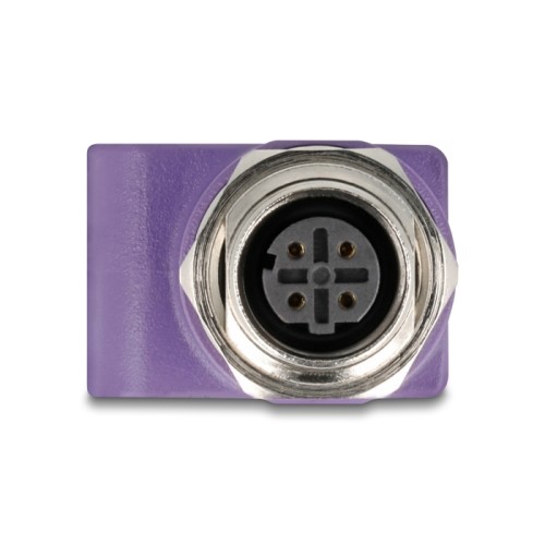 Delock M12 Adapter D-coded 4 pin female to RJ45 jack Cat.5e with mounting hole straight violet