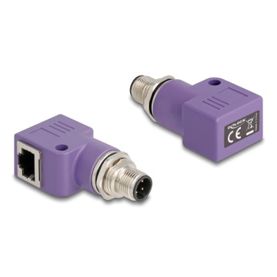 Delock M12 Adapter D-coded 4 pin male to RJ45 jack Cat.5e with mounting hole 90° angled violet