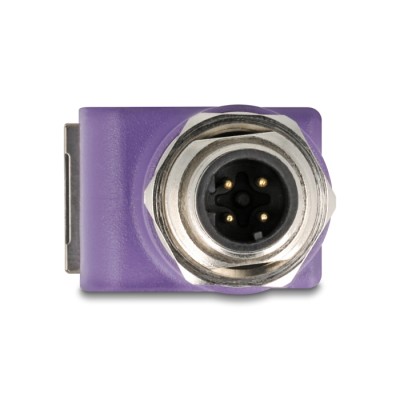 Delock M12 Adapter D-coded 4 pin male to RJ45 jack Cat.5e with mounting hole 90° angled violet 2