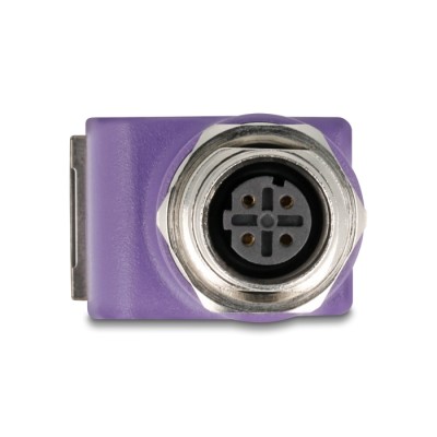Delock M12 Adapter D-coded 4 pin female to RJ45 jack Cat.5e with mounting hole 90° angled violet 2