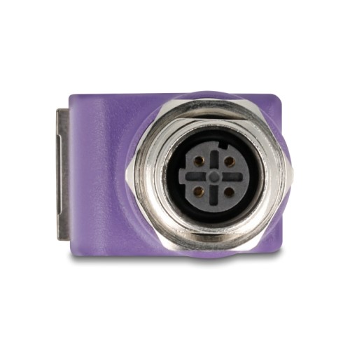 Delock M12 Adapter D-coded 4 pin female to RJ45 jack Cat.5e with mounting hole 90° angled violet