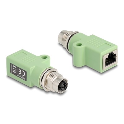 Delock M12 Adapter X-coded 8 pin female to RJ45 jack Cat.5e with mounting hole straight green