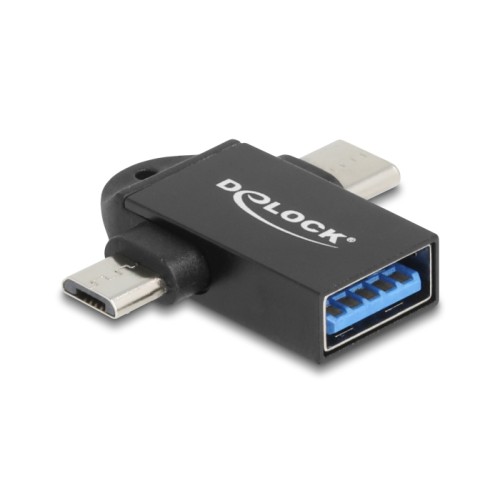 Delock Adapter USB 10 Gbps 2 in 1 USB-A female to USB Type-C™ male + USB Micro-B male OTG