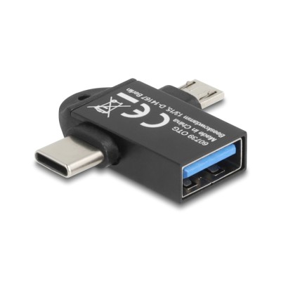Delock Adapter USB 10 Gbps 2 in 1 USB-A female to USB Type-C™ male + USB Micro-B male OTG 2